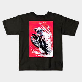 Dirt Bike With Red and Black Paint Splash Design Kids T-Shirt